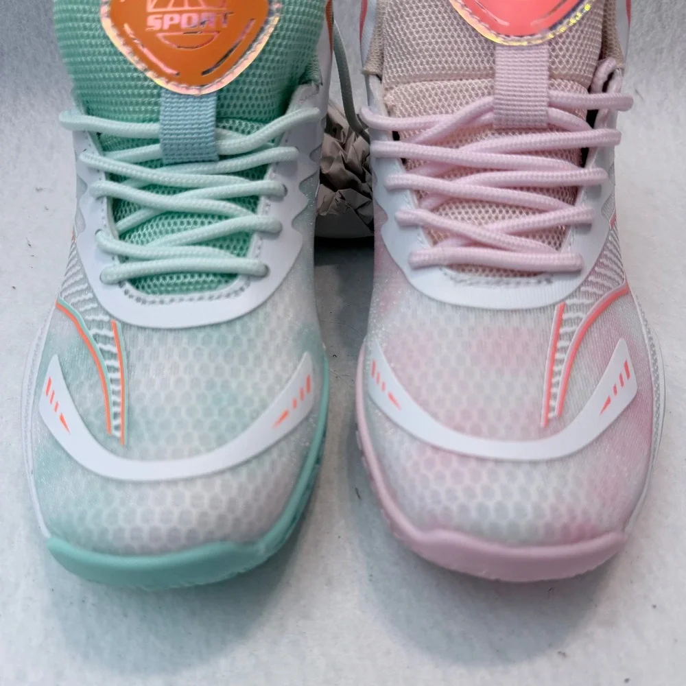 Mismatched Pastel Basketball Sneakers Pink Teal Mesh Sport Shoes US 6.5